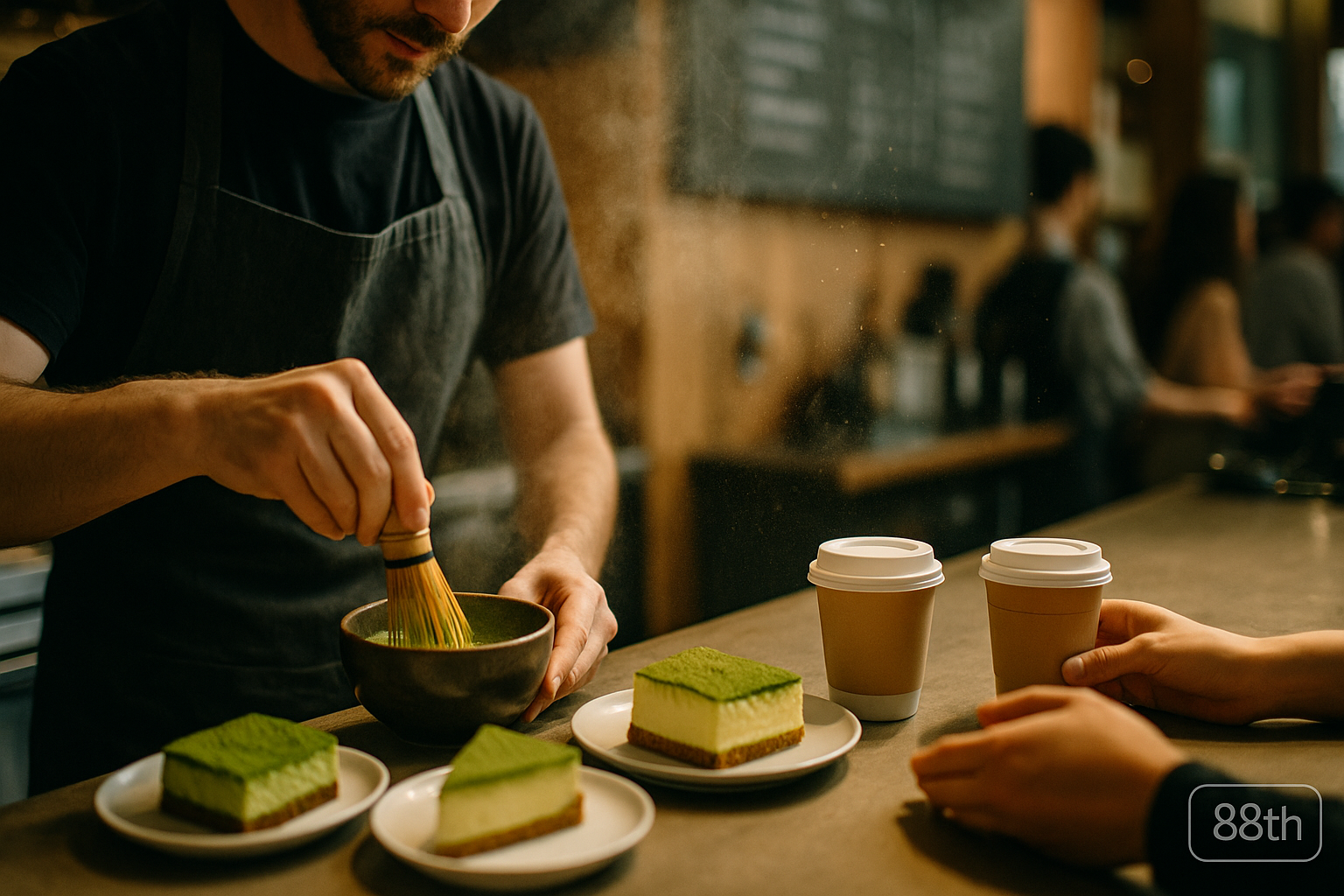 Modern café with matcha service